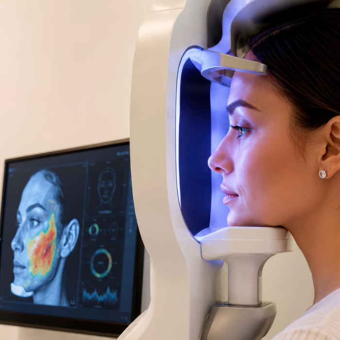 Image of a lady looking into a skin analysis machine